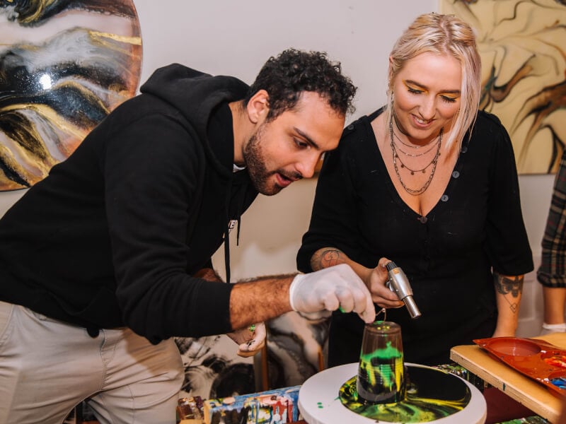 people at a fluid art workshop